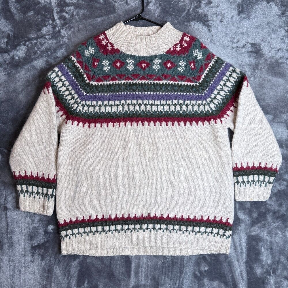 Moda Intl Knit Sweater Long Sleeve Geometric Size Large 100% Wool